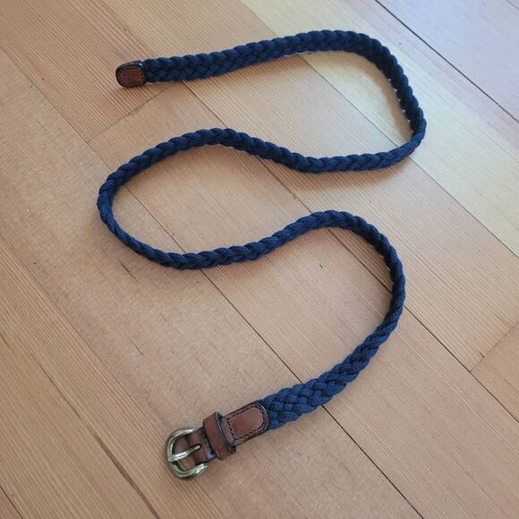 j crew navy blue braided belt preppy coastal nautical academia office - Picture 1 of 7